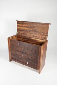 Walnut chest with stainless steel detail